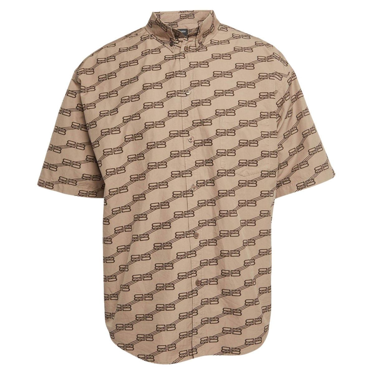 Onesizestore Camicia Oversized Balenciaga Large Fit Short Sleeve Shirt Beige / Brown Monogram 681702 TML36 9378