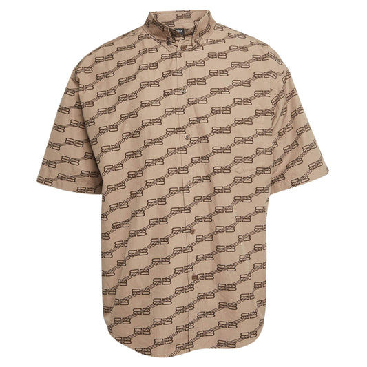 Onesizestore Camicia Oversized Balenciaga Large Fit Short Sleeve Shirt Beige / Brown Monogram 681702 TML36 9378